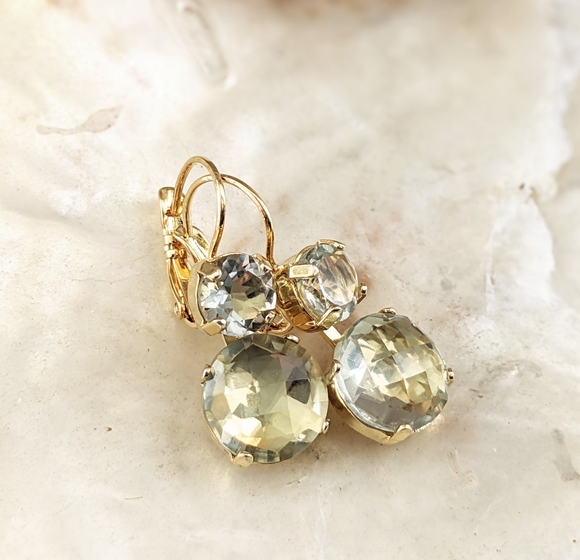 16.6 Total Carats Green Amethyst Prasiolite In 2 Set 18k Gold Plated Earrings - Picture 2 of 5
